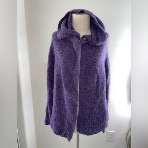 Eileen Fisher Purple hooded Sweater L Merino wool /cashmere blend Italian yarn